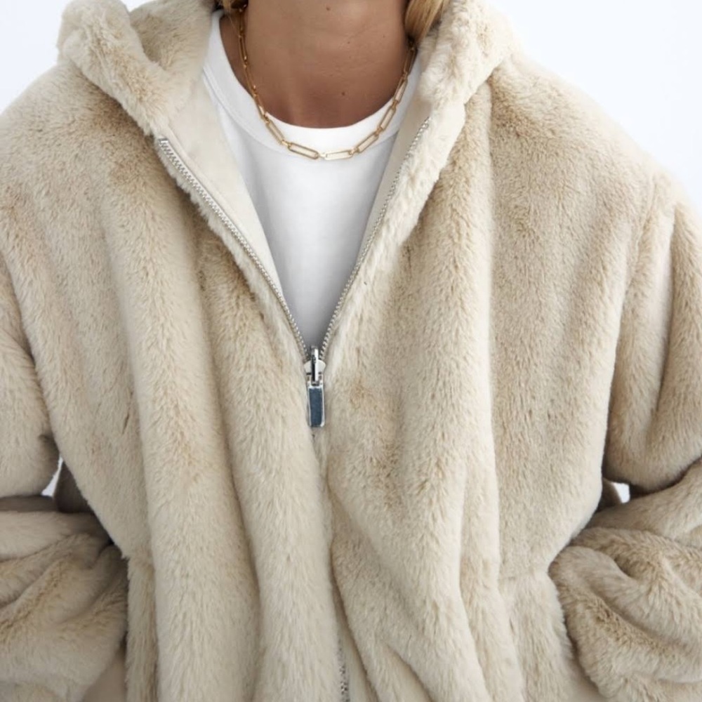 Zara cream faux fur jacket